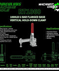 Badass Heavy Duty Vertical Toggle Clamps 10 Pack With Rock Solid 1000 Lb Clamping Power And Knockout U Bar Flange, showing U-bar flanged base toggle clamp.