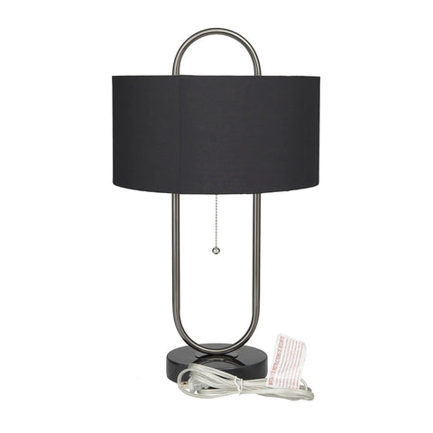 Oval Shaped Metal Table Lamp For Living Room, Black Iron Base With Marble Accents And Linen Fabric Shade, Modern Minimalist Accent Light, 12 By 12 By 20 Inches, Sleek Home Decor