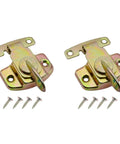 Rock Solid Two Pack Zinc Steel Table Leaf Locks And Align And Lock Buckle Connectors For Dining Extension Tables Plus Computer Workstations Built Tough And Super Easy Install Without Any Fuss, showing two zinc coated locks and screws.