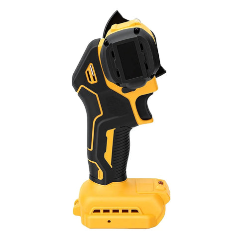 Heavy Duty Portable Three Inch Cordless Angle Grinder And Mini Circular Saw Featuring Badass Brushless Motor side view with battery pack.