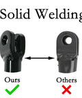 Comparison of welded joints; Left: Solid welding with a black coating; Right: Rough welding, metal
