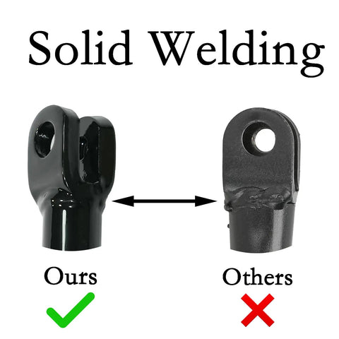 Comparison of welded joints; Left: Solid welding with a black coating; Right: Rough welding, metal
