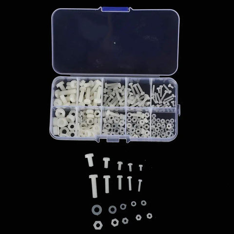 270 Piece Nylon Screw Set In Resealable Box, assorted white nylon screws, nuts, washers, M2-M5 for DIY repairs