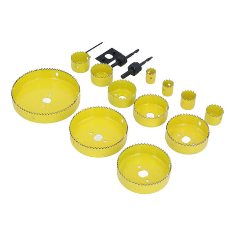 16 Piece Hole Saw Kit With High Speed Steel Cutting Tools Made For Electricians And Workshop Pros Who Wanna Cut Cleanly Through Wood And Metal Without Breaking A Sweat Or Spending All Day On The Job, 16-piece HSS set