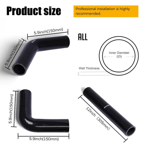 Beefy Silicone Radiator Hose ID One And Three Quarter Inches 12 Inch Length Durable 4 Layer Reinforced Coolant Air Hose Black product size