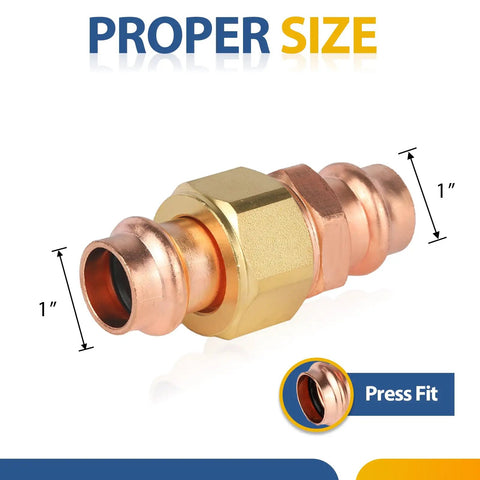 Pro-Grade 1 Inch Copper Press Union Fittings Lead Free Pack Of 30 Heavy Duty 300 PSI Copper Couplers with press fit design.