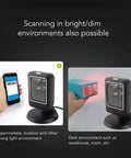 Omnidirectional 2D Barcode Scanner USB Wired Desktop Reader scanning phone and box in bright and dim environments