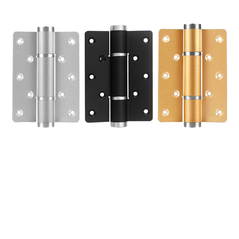 Invisible self-closing hydraulic door hinges, set of 3 in silver, black, and gold finishes.