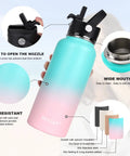 64oz Bubble Gum Insulated Stainless Steel Water Bottle With Straw Lid Spout Lid And 3 Lids Leak Proof Vacuum Insulated