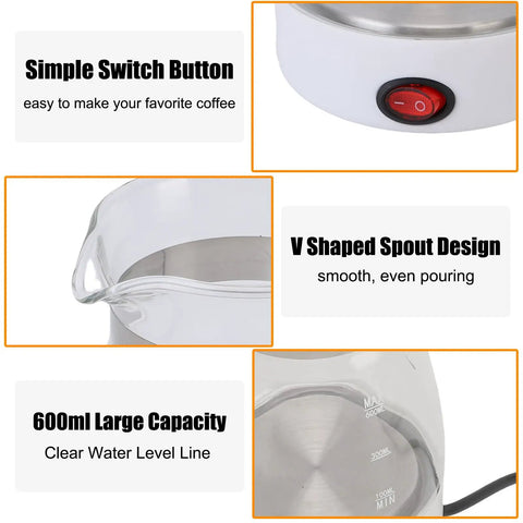 600 Ml Electric Turkish Coffee Maker For Home Use With Removable Anti Scald Handle, 600W fast brew coffee pot spout and switch