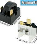 4.7 Ohm 3 Pin PTC Start Relay With Overload Protector product dimensions shown in black and white components, ideal for Whirlpool, Kenmore fridges.