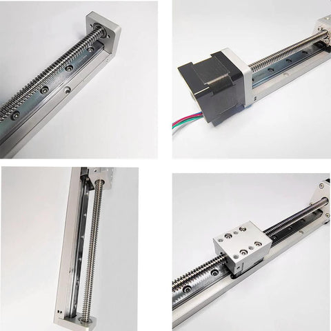 Linear stage actuator with ball screw and guide rail; aluminum frame and NEMA 14 motor.