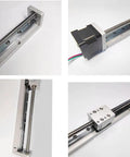 Beefy Linear Stage Actuator For CNC With Screw Drive and Lead Motion Table showing stainless steel build and stepper motor