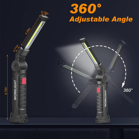 Six Pack Rechargeable LED Work Lights With Magnetic Base And 360 Degree Spin, adjustable angle, showing rotation feature