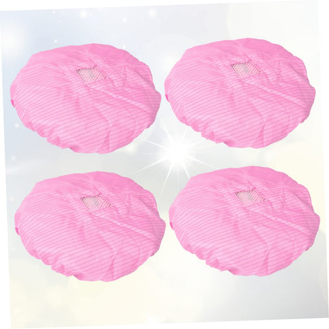 Solid 4 Pack Fresh Pink Anti Static Workshop Hats Hella Breathable Mesh Caps Dustproof Cleanroom Cover Built Different For Electronics And Food Factories Grind, showing four pink mesh hats.