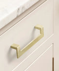 Five Pack Gold Cabinet Pulls 5 Inch Center To Center Brushed Brass Drawer Handles for Bathroom Vanity and Cabinets installed