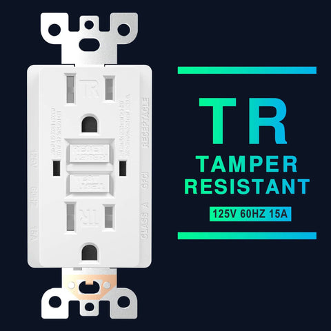 15 Amp GFCI Outlet With LED Indicator Tamper Resistant Safe Indoor Outdoor Receptacle features tamper-resistant design
