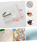 Super Tough Clear Adhesive Wall Hooks 12 Pack Stainless Steel Zero Mess Peel Strong Grip No Drill Install Holds Up Perfect For Kitchen Bedroom Hanging Setup You Gotta Get Your Hands On This showing dimensions and clear design.