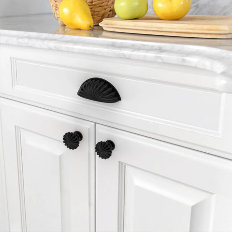 Kitchen cabinet with 10 Pack 3 Inch Matte Black Cabinet Handles Cup Pulls For Kitchen Cabinets Hardware 76mm Bin Cup Pulls