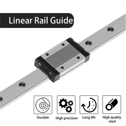 MGN12 Linear Guide Rail Kit For 3D Printers Pro Grade Aluminum Rail With Black Carriage, visible with labels Durable, High Precision