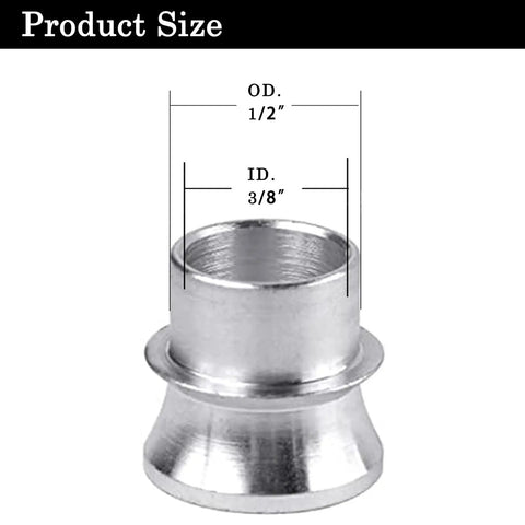 Heavy Duty High Misalignment Spacer Kit Converts One Half Inch Heim Joint Rod End Bore To Three Eighths Inch For Universal Mechanical Linkages Four Pack Durable Construction And Reliable Strength 1/2 OD 3/8 ID steel spacer