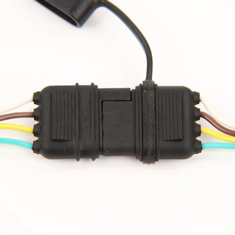 Close-up of a 17.5 Inch 4 Pin To 4 Pin Trailer Light Wiring Connector Adapter Y Splitter Cable with waterproof cap