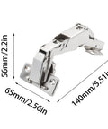 Two Pack 180 Degree Full Overlay Cabinet Hinges With Soft Close And Concealed Frameless Hydraulic Design shown with measurements