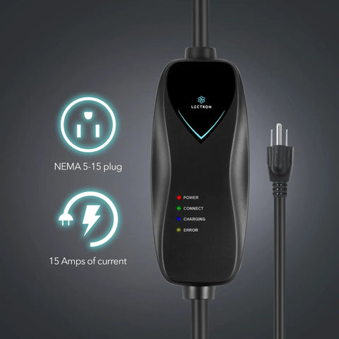 Level 1 EV Charger 120V 15 Amp With 16 Ft Extension Cord And J1772 Cable ETL Certified Portable Plug In Charger, close view.