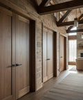 Warm Rustic Walnut Oil Based Interior Wood Stain Packing An Old School Knockout Finish, walnut cabinets in a rustic interior hallway.