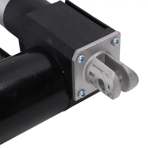 Close-up of Heavy Duty Electric DC Linear Actuator Packing Six Thousand Newtons Of Raw Straight Push Pull Chops Plus Five Hundred Millimeter Travel.