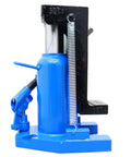 Heavy Duty Workhorse Air Hydraulic Toe Jack 15 To 30 Ton Lift Capacity in blue with steel build for garage tasks.