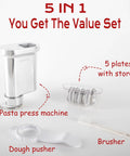 Heavy Duty Metal Pasta Press Attachment For KitchenAid Stand Mixer With Five Interchangeable Plates and accessories shown