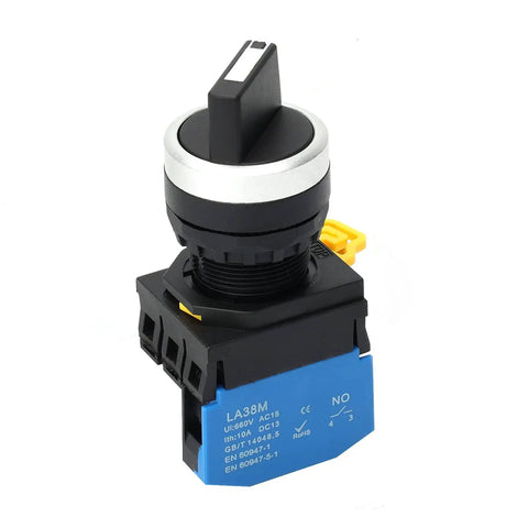 Front view of 22mm 2 Position Maintained Latching Rotary Selector Switch 1NO 10A 660V Heavy Duty for industrial control panels