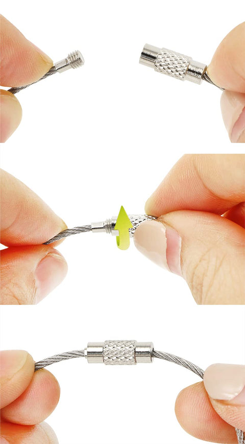 Heavy Duty 6 Inch Stainless Steel Wire Key Rings And Keychains Kit With 1.5mm Tag Rope 12 Pcs closure demonstration