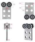 Two Wheel Hoist Roller Trolley Assembly For One And Five Eighths Inch Strut Channel With Set Screw Clearance, 900 Lbs Load, Four Pack