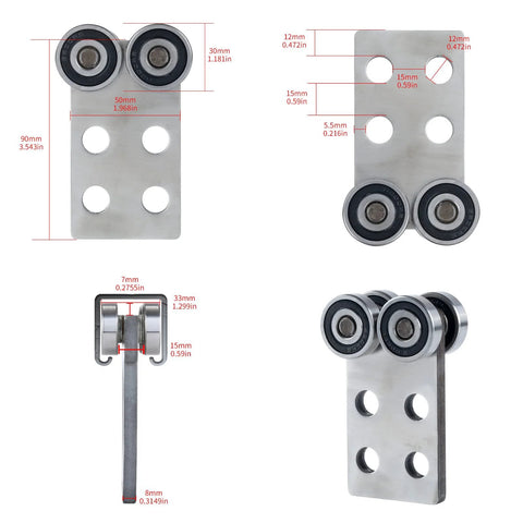 Two Wheel Hoist Roller Trolley Assembly For One And Five Eighths Inch Strut Channel With Set Screw Clearance, 900 Lbs Load, Four Pack
