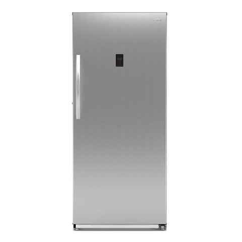 Twenty One Cubic Feet Upright Convertible Refrigerator Freezer Combo With Adjustable Drawers in stainless steel finish.