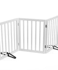 Freestanding Wooden Dog Gate With 3 Panels, 24 Inch Tall, Foldable White Pet Gate For Doorways And Stairs, Includes 2 Support Feet