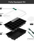 8 Pack 24 Cell Seed Starter Trays Kit With Humidity Dome And Base For Home Greenhouse Germination Propagation Includes 192 Cells Total Clear Dome Planting Tool Transplant Tool And 10 Labels Pro Grade Quality, components layout