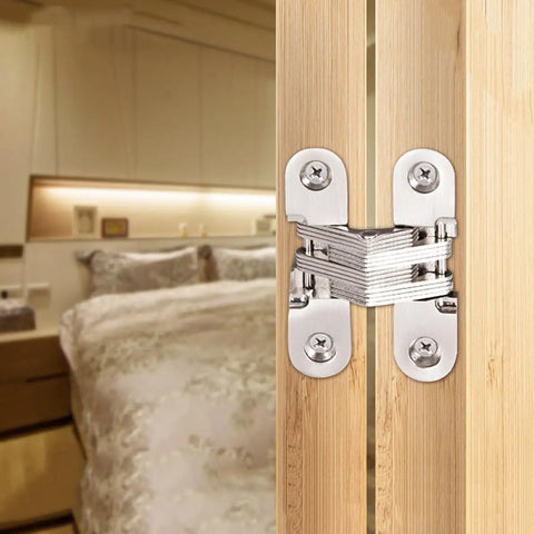 Concealed Cross Hinge Set Heavy Duty Stainless Steel 2 Pack Folding Door Hinges with 180 Degree Opening for Wooden Doors