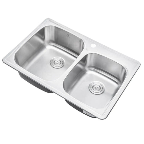 33x22x9 Inch 60/40 Offset Double Bowl Stainless Steel Kitchen Sink With Strainer And Dish Rack, 18 Gauge T304 Rust Resistant