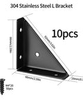 Heavy Duty Angle Corner Brackets, Black Steel Fasteners for Desk, Bed, and Furniture Edge Joints, 10-Piece Set