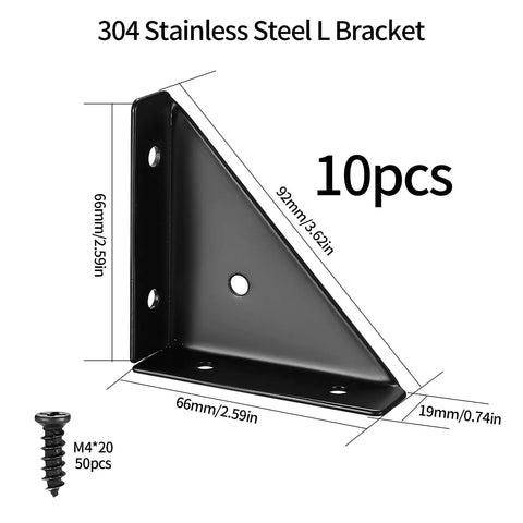 Heavy Duty Angle Corner Brackets, Black Steel Fasteners for Desk, Bed, and Furniture Edge Joints, 10-Piece Set