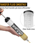 500cc Fluid Extractor Syringe With Hose Manual Oil Suction Pump for Transmission Differential, showing clear scale lines in use.