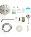 Rainfall Shower System With 7-Setting Handheld, brushed nickel finish, complete faucet set components and installation kit