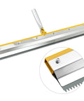 Self Leveling Cement Tool Kit With 9 Inch And 20 Inch Spike Rollers, Scraper, And Spiked Shoes For Cement, Mortar And Floor Leveling, Pro Grade Gear For Smooth, Level Surfaces - Detail of stainless steel scraper with serrated edge