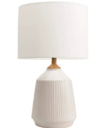 White ceramic table lamp with linen shade, 24-inch tall, on off switch cord, for living room end tables and bedside nightstands.