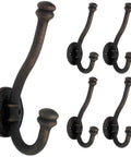 Jumbo Hammered Coat And Hat Wall Hooks 5 Pack With Double Hooks In Brushed Oil Rubbed Bronze Wall Mount Hanger