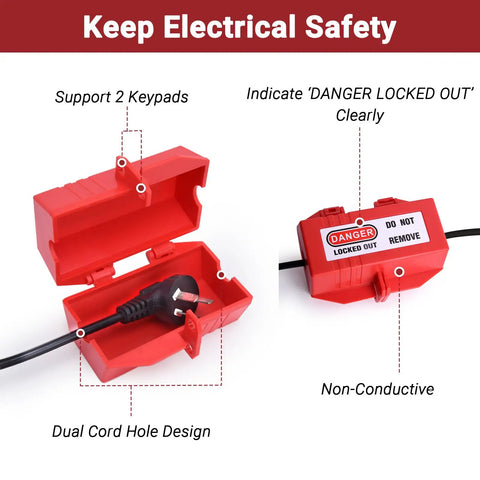 Ultimate Pro Grade LOTO Kit For Electrical Safety With 56 Piece Set including red electrical plug lockout device with lock holes