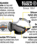 Tinted Safety Goggles With Anti Fog Lens For Pro Grade Eye Protection, Scratch Resistant UV Shield, Adjustable Vents, ANSI Z87.1 Plus